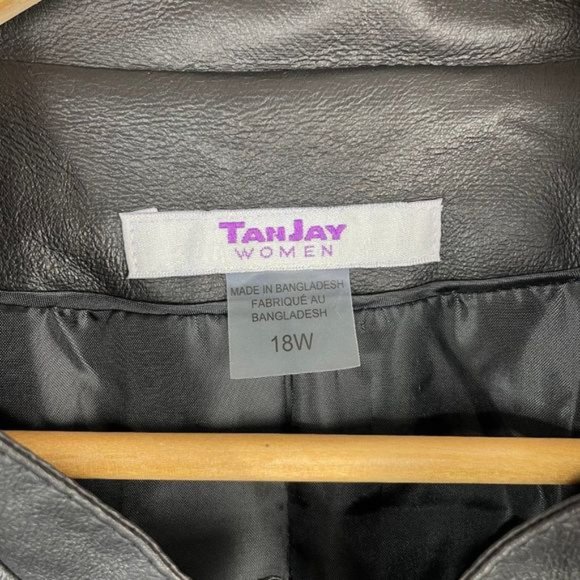 TanJay ?Full Zip Faux?Leather Jacket Black Perforated Seams Lightweight - Picture 3 of 5